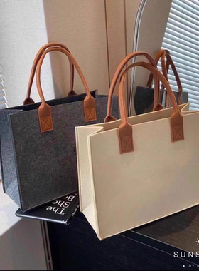 纯色裸包加厚简约毛毡包女时尚大容量单肩手提百搭礼品包定制log