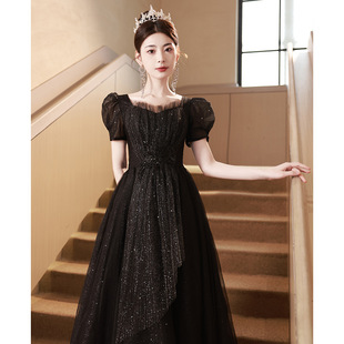 晚礼服女轻奢小众高端高三高中生毕业黑色蓬蓬公主裙成人礼女孩夏