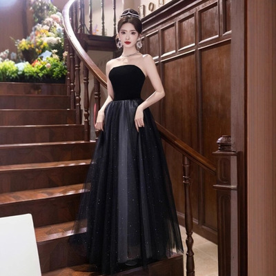 抹胸晚礼服女轻奢连衣裙显瘦绝美年会艺考黑色长款高级质感小个子