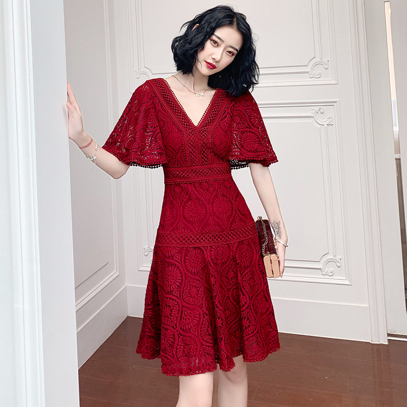 红色显瘦晚礼服女宴会端庄气质回门连衣裙结婚敬酒服新娘春季短款图片