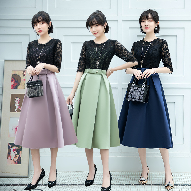 宴会晚礼服女2024新款气质名媛中袖修身显瘦中长款连衣裙多色可选