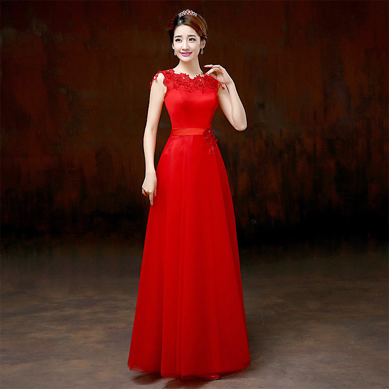 新娘敬酒服新款春季时尚结婚礼服红色长款晚装宴会晚礼服女