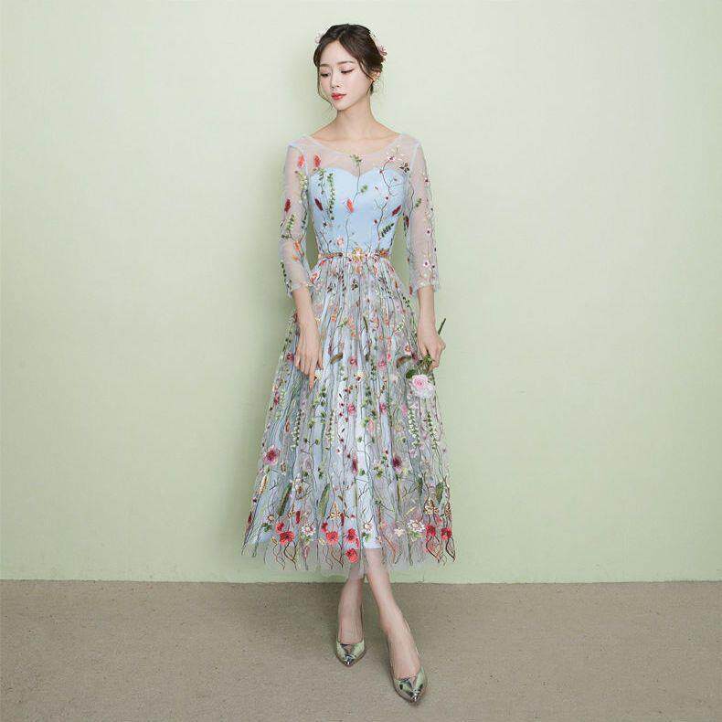晚礼服中长款花仙子蕾丝时尚新款女主持人演出服伴娘服年会连衣裙图片