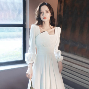 晚礼服裙女2025秋冬新款长袖气质平时可穿裙子端庄主持人年会宴会