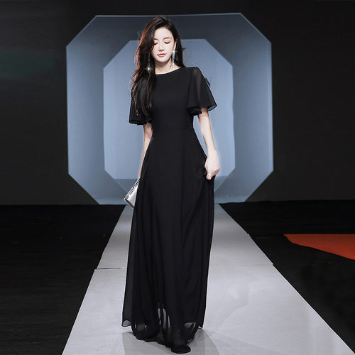 晚礼服女2025年夏季新款宴会气质名媛长款黑色合唱演出礼服连衣裙