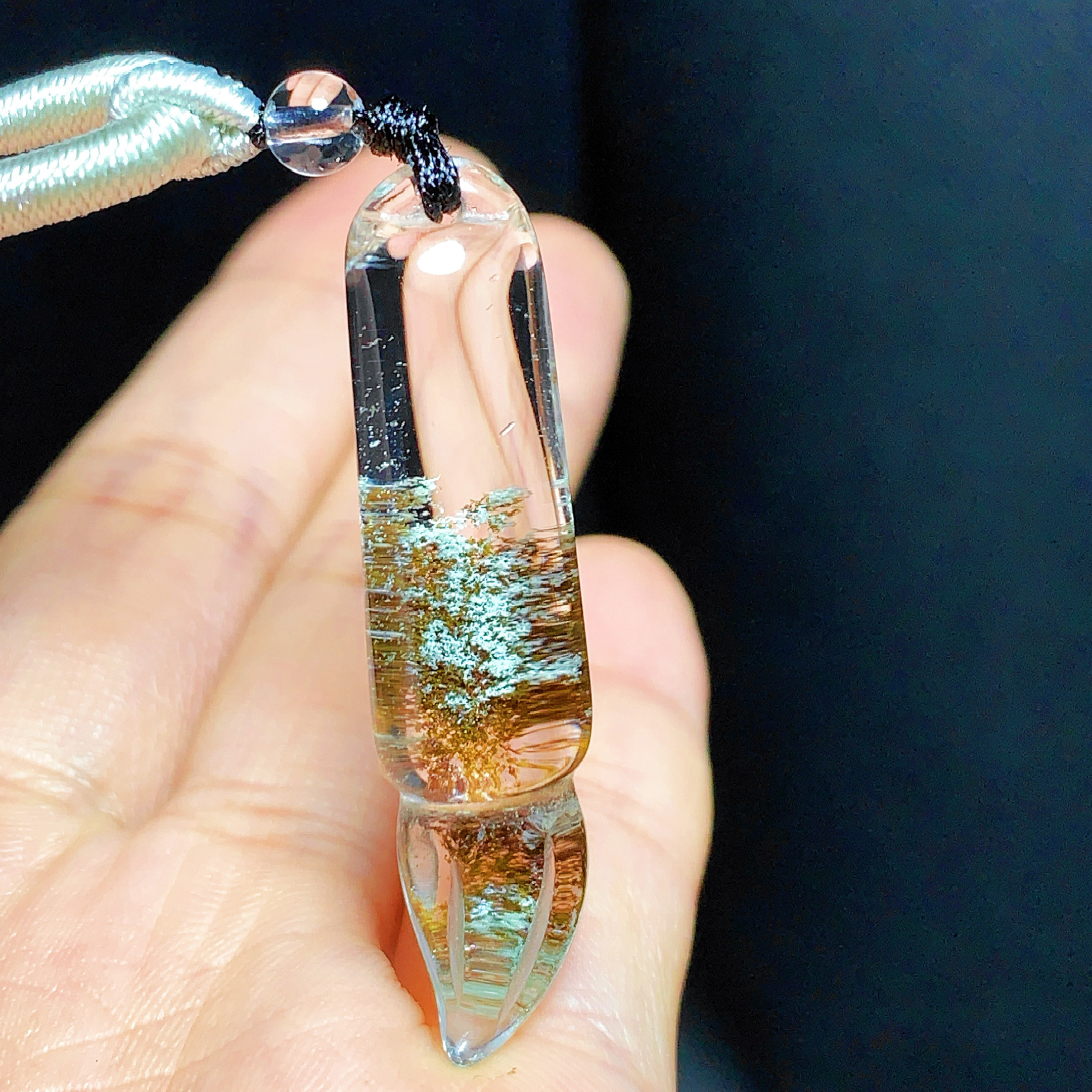 天然绿幽灵毛笔水晶吊坠男女款项链雕刻文昌笔吊坠毛衣链学生礼物