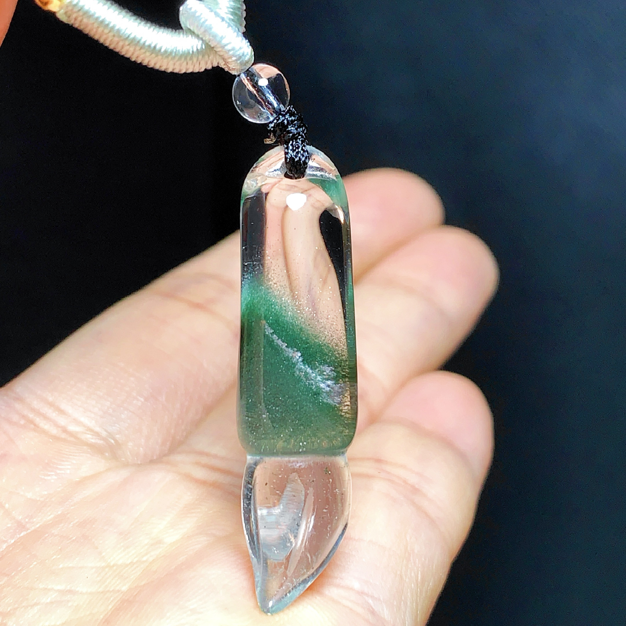 天然绿幽灵毛笔水晶吊坠男女款项链雕刻文昌笔吊坠毛衣链学生礼物