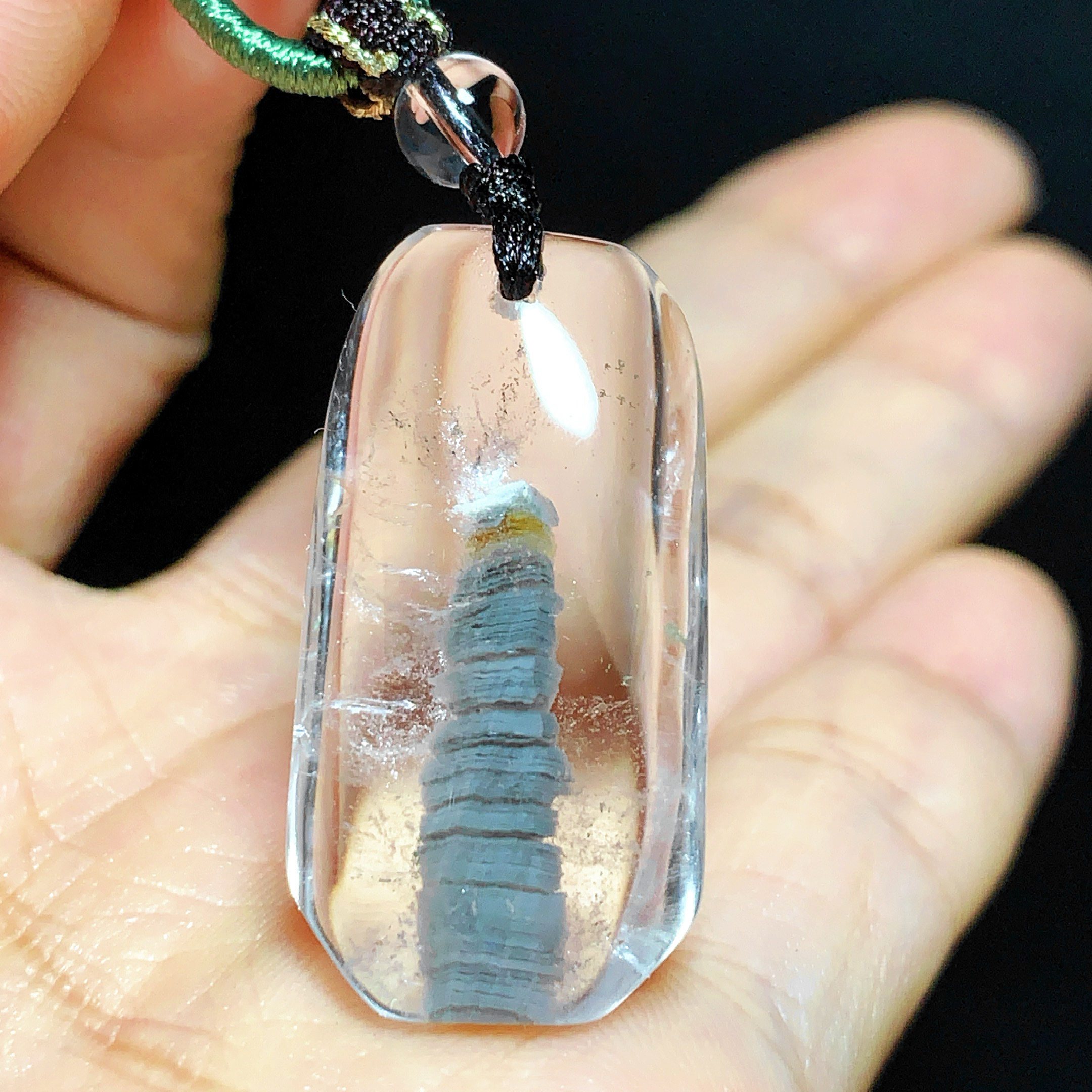 天然绿幽灵无事牌吊坠金字塔聚宝盆水晶挂坠毛衣链高级感饰品送礼