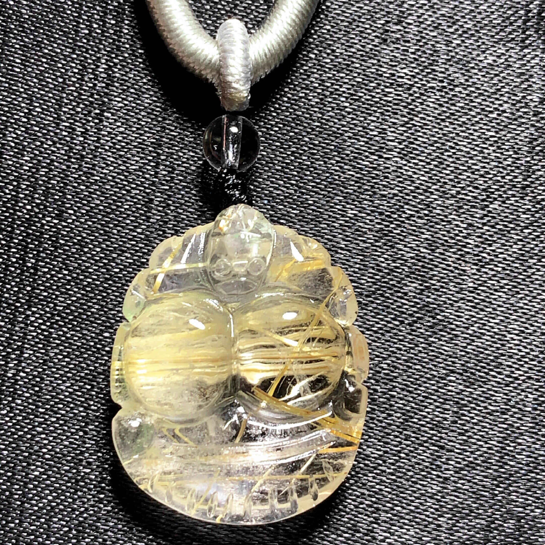 东海水晶天然金发晶钛晶水晶葫芦蝙蝠吊坠招财雕刻毛衣链项链礼物