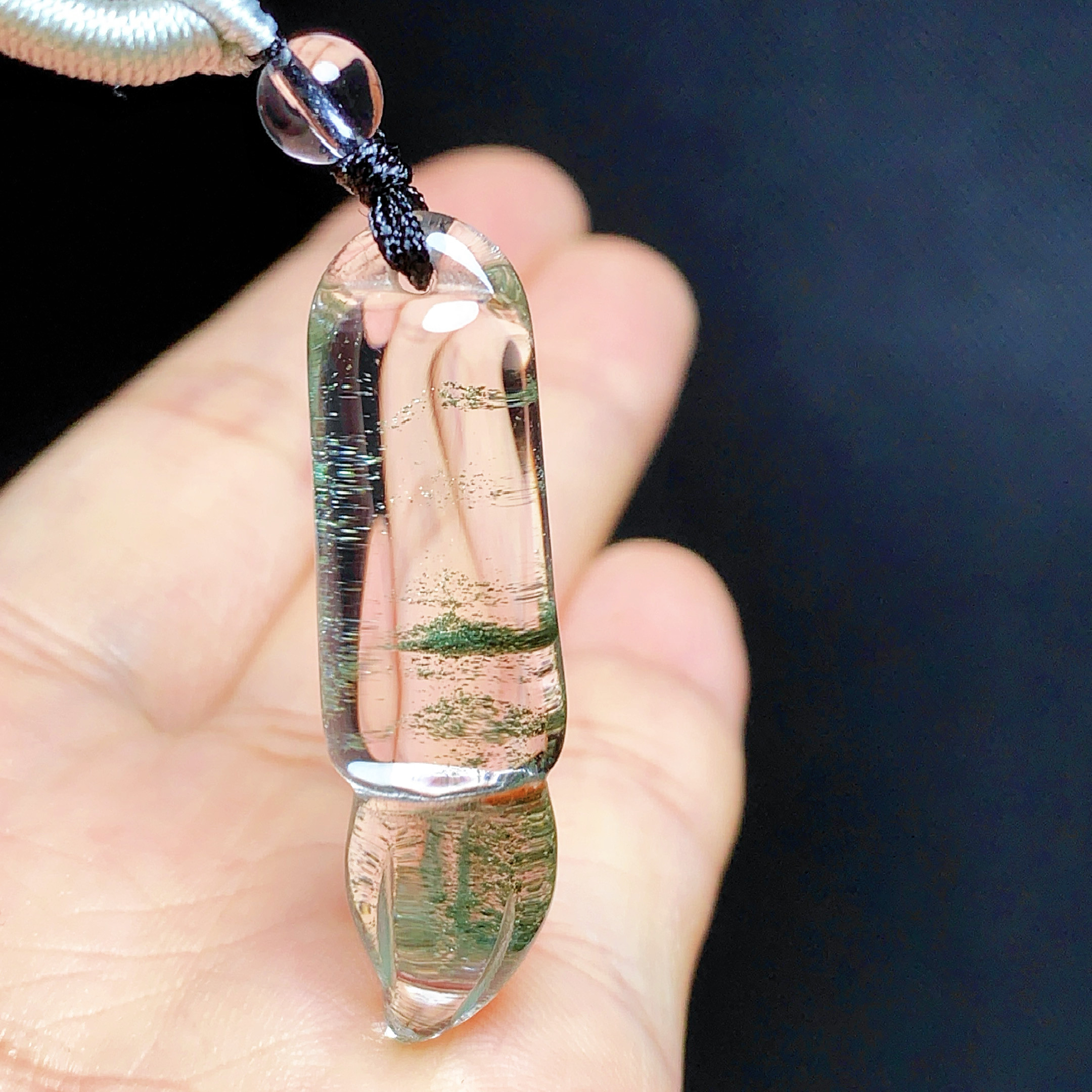 天然绿幽灵毛笔水晶吊坠男女款项链雕刻文昌笔吊坠毛衣链学生礼物