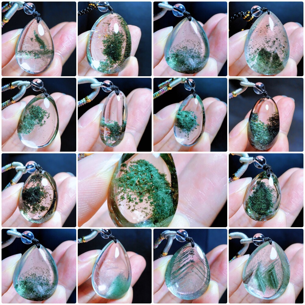 天然绿幽灵水晶吊坠毛衣链聚宝盆