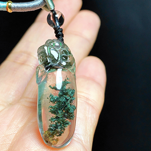 东海水晶天然雕刻貔貅绿幽灵吊坠男女款项链百搭吊坠毛衣链饰品