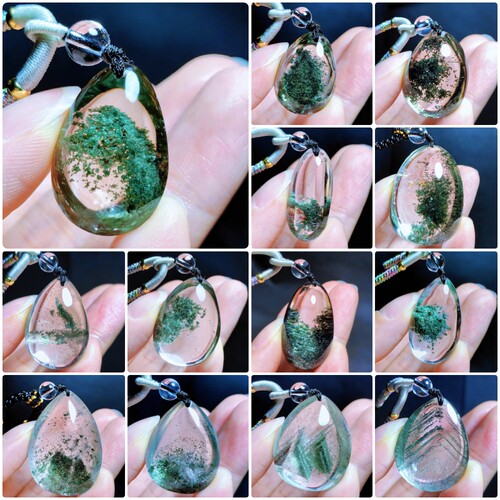 天然绿幽灵水晶吊坠聚宝盆水晶坠
