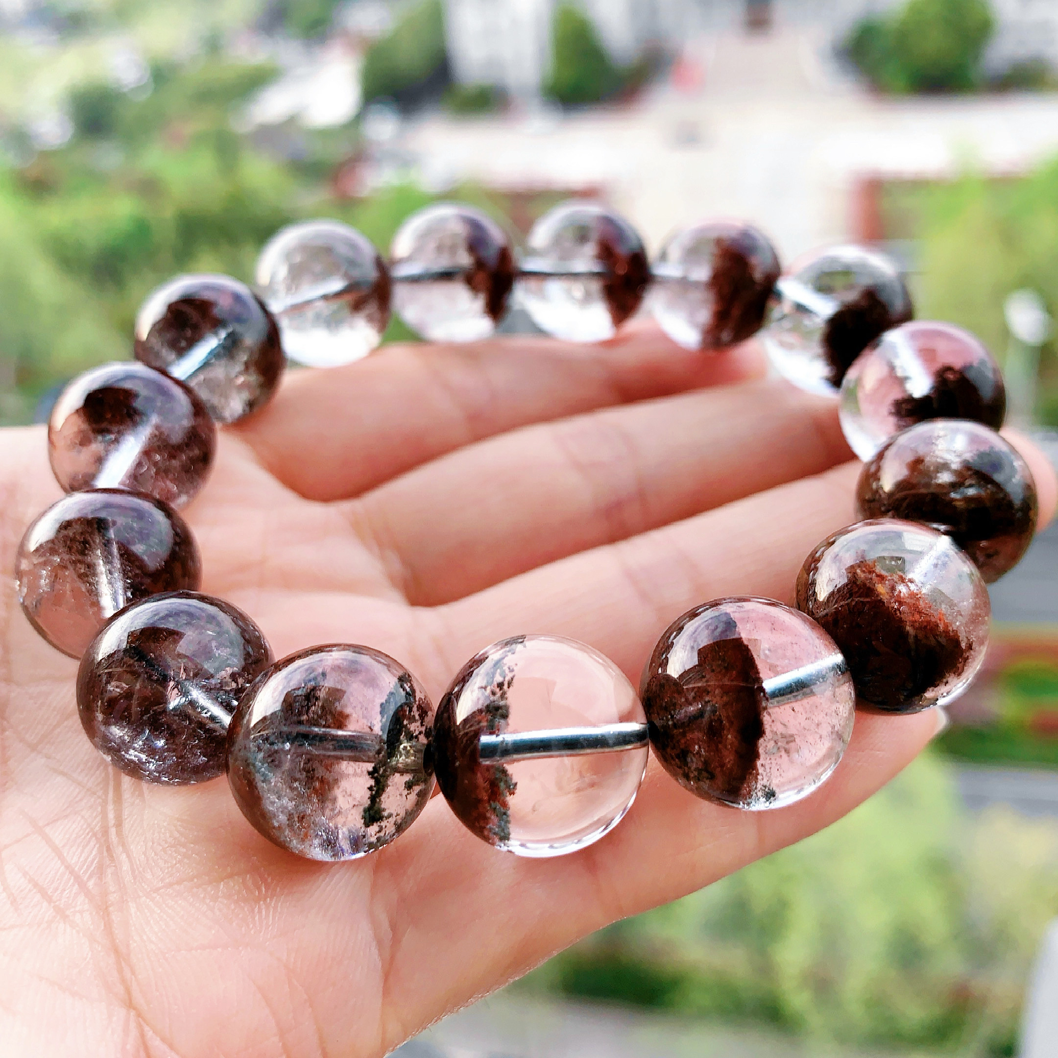 天然绿幽灵水晶手链一物一图14.9mm男女款聚宝盆手串时尚百搭饰品