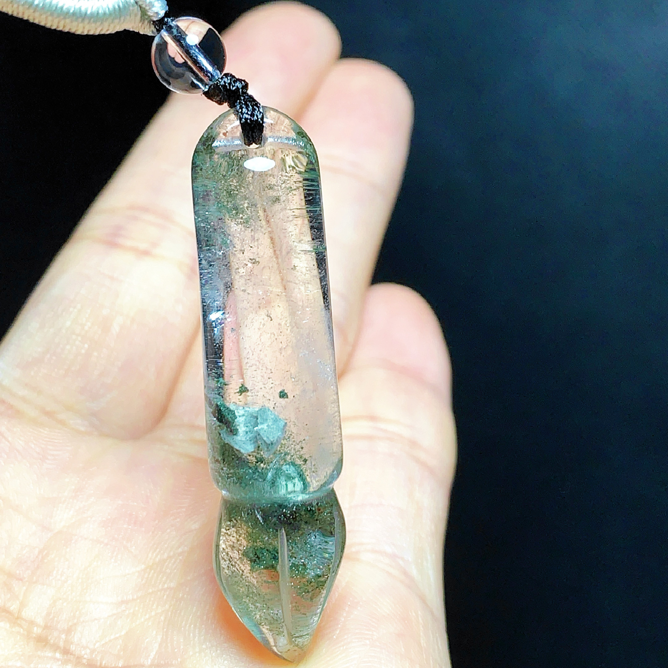 天然绿幽灵毛笔水晶吊坠男女款项链雕刻文昌笔吊坠毛衣链学生礼物