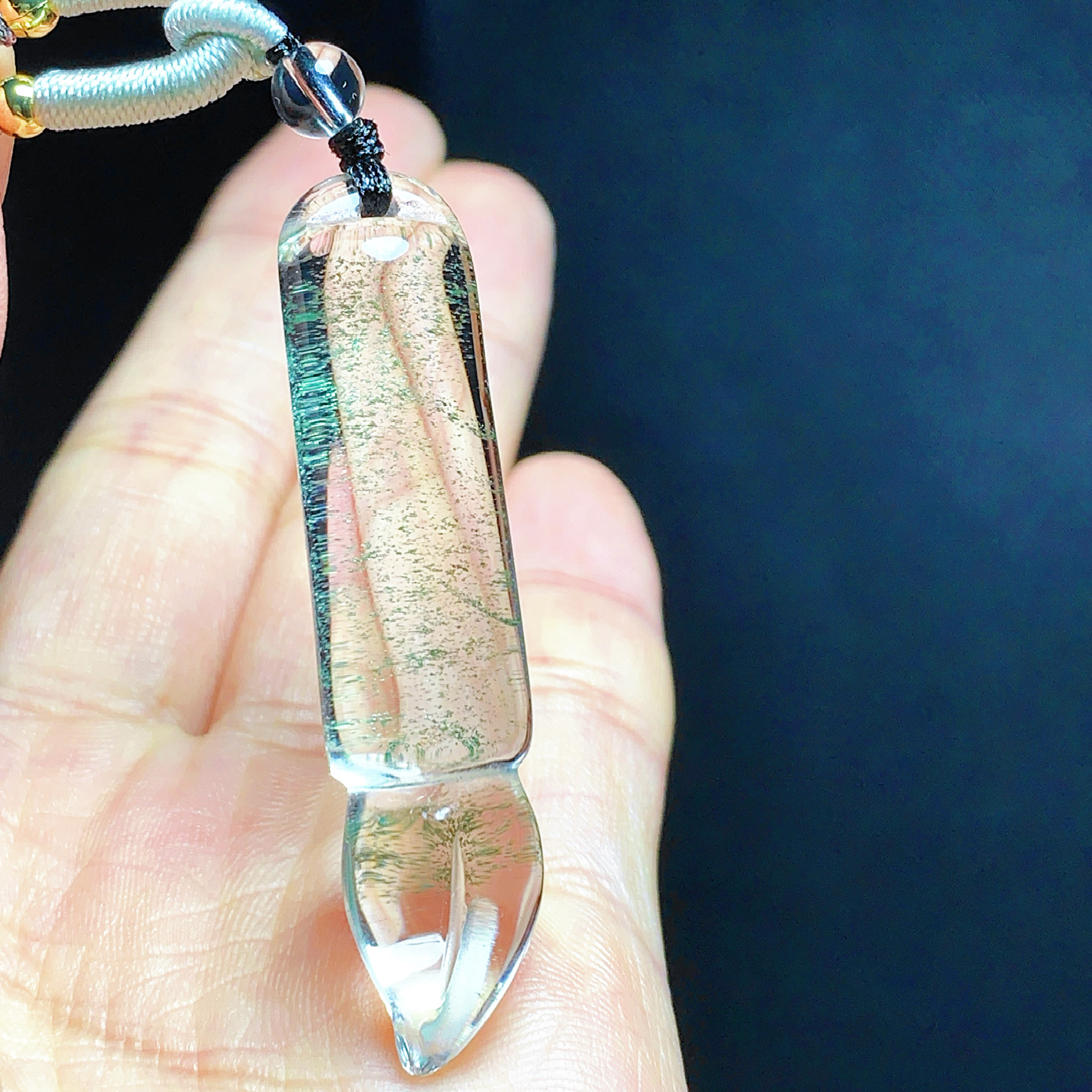天然绿幽灵毛笔水晶吊坠男女款项链雕刻文昌笔吊坠毛衣链学生礼物