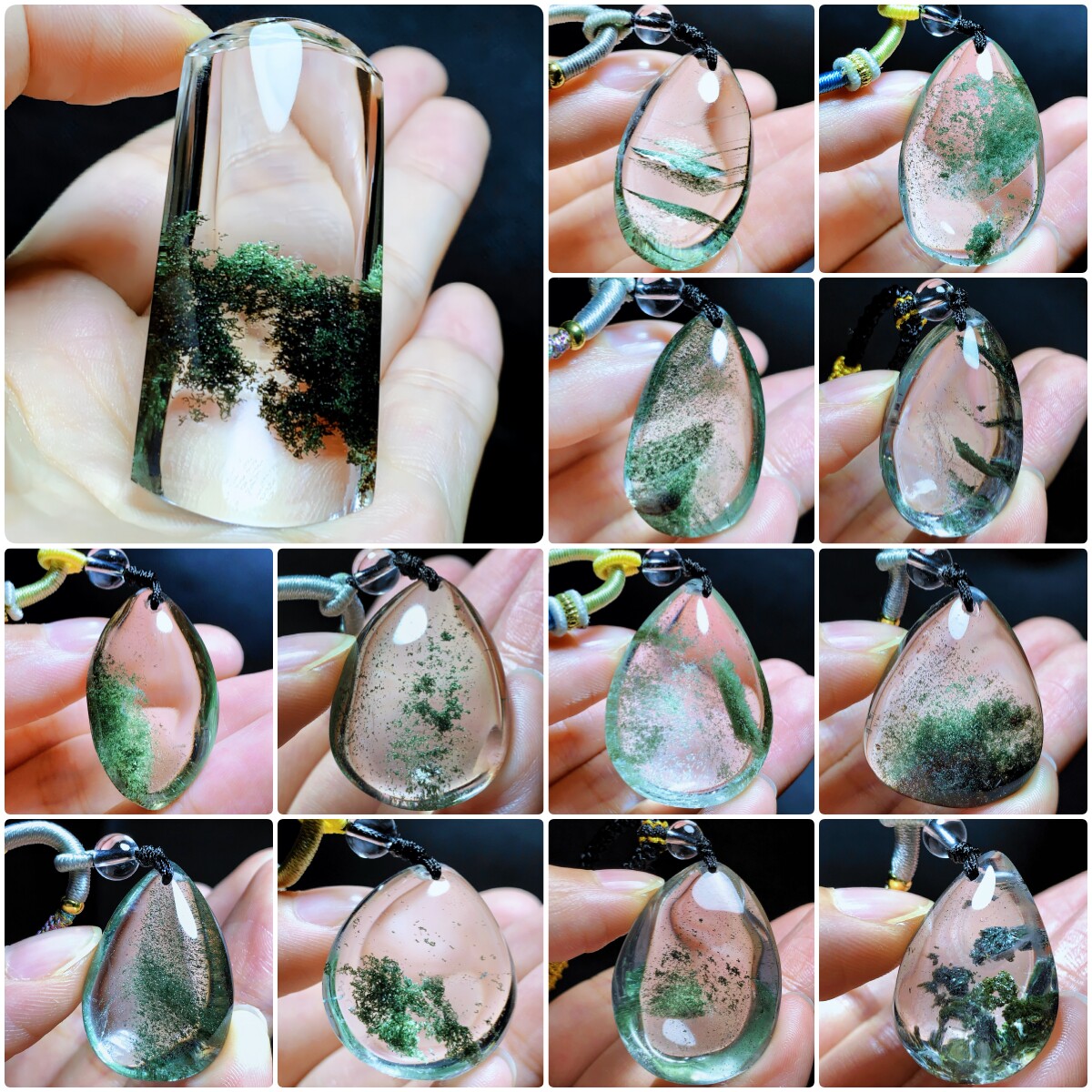 东海水晶天然绿幽灵水晶吊坠聚宝盆批发水晶毛衣链招财原石男女款