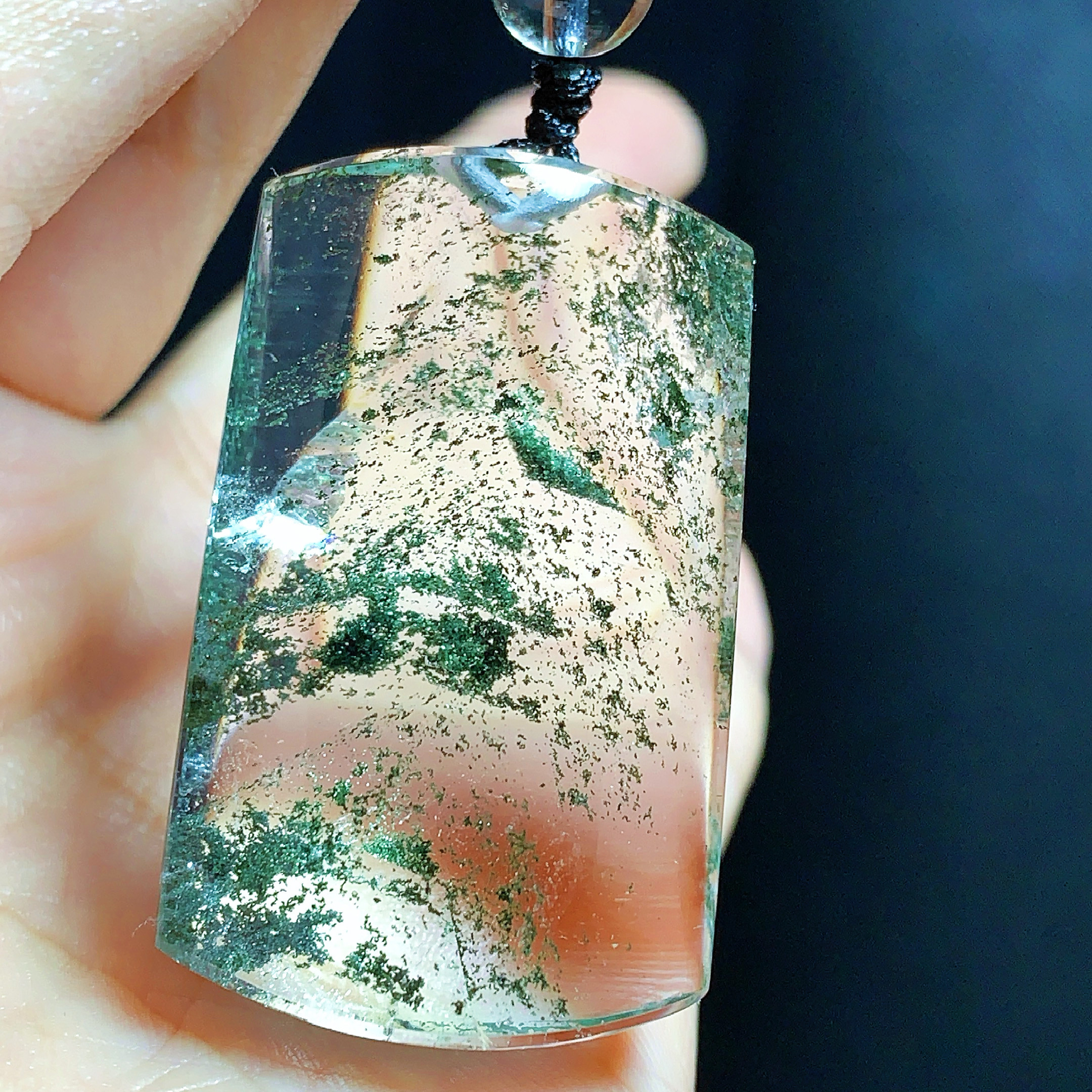 东海水晶天然绿幽灵无事牌吊坠男女款项链坠简约时尚百搭节日礼物