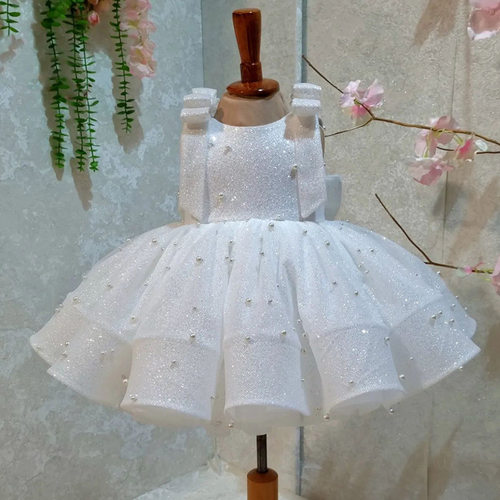 girl dress白色无袖公主裙手工钉珠女童一周岁礼服2026新款