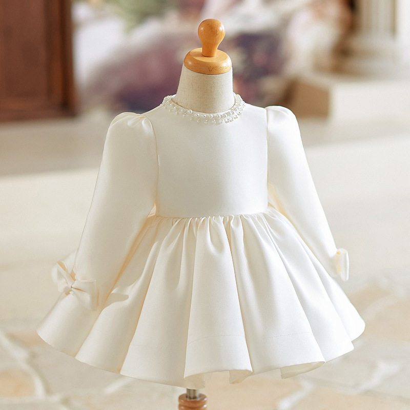 花童婚礼服女童白色公主裙女宝宝周岁生日礼服洋气日常可穿连衣裙图片