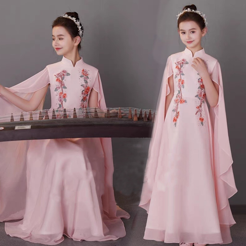女大童古筝演出服粉色中国风仙气飘逸民乐艺考舞台独奏表演礼服春