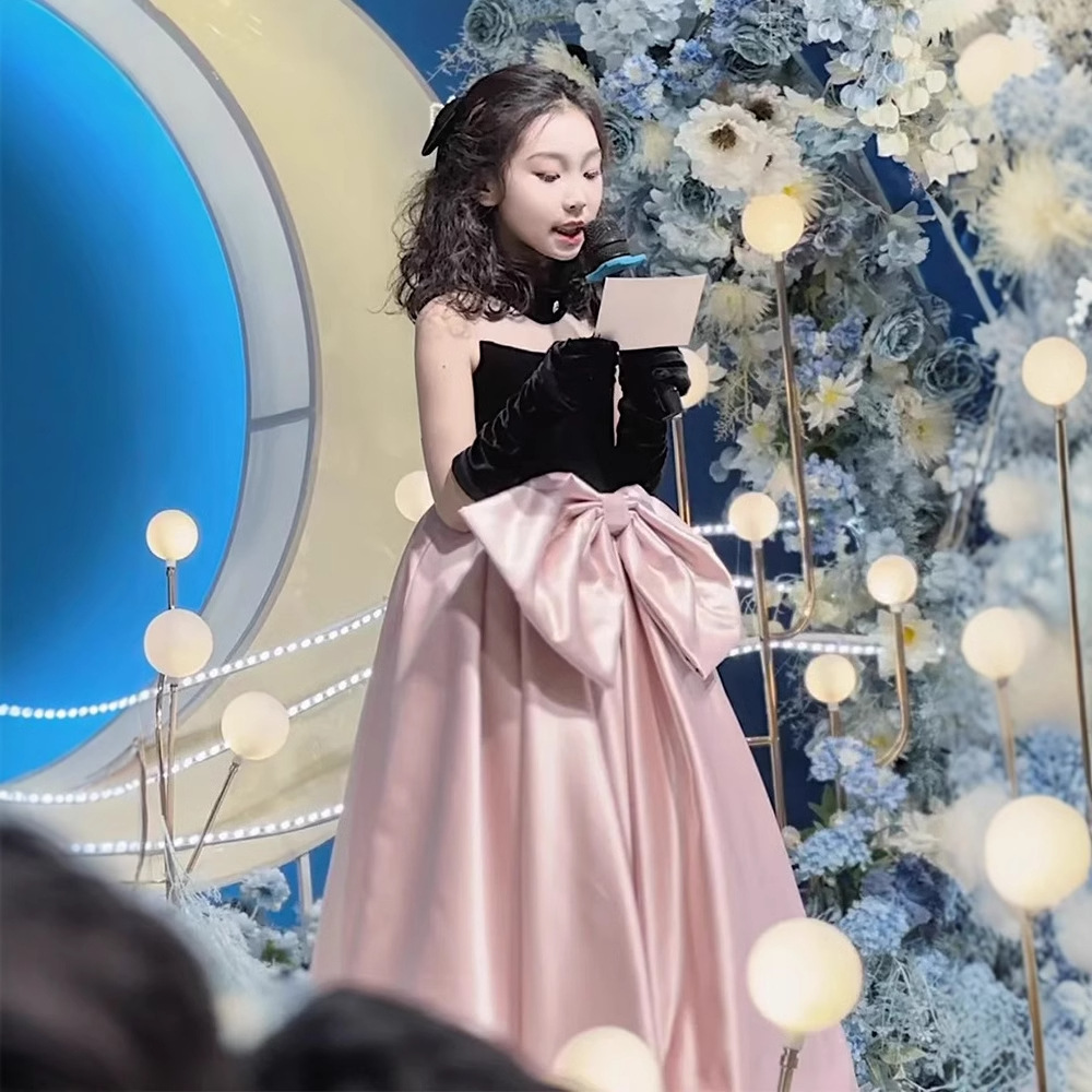 粉色女童礼服2025新款儿童生日公主裙小主持人女孩钢琴演出服