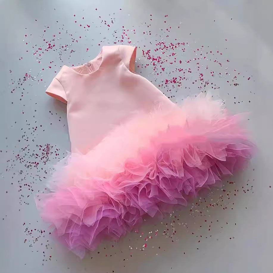 女大童钢琴礼服灰色亮片长款演出服公主裙儿童主持人走秀表演服夏