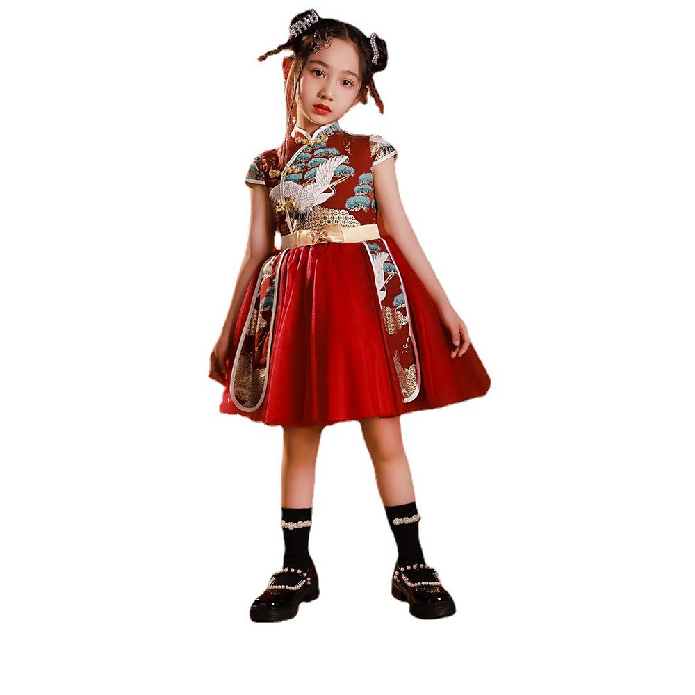 女童旗袍2025春秋中国风时尚新款小女孩国潮风儿童走秀演出服装