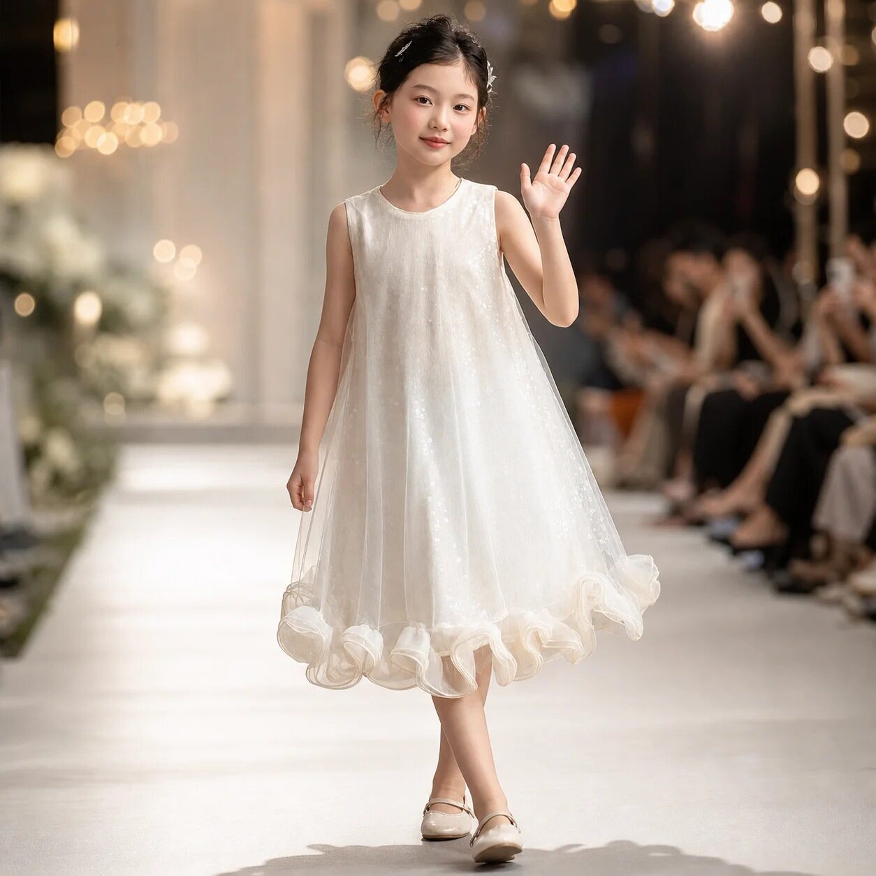 女童白色简约公主裙儿童日常可穿背心裙走秀主持礼服时尚可爱图片