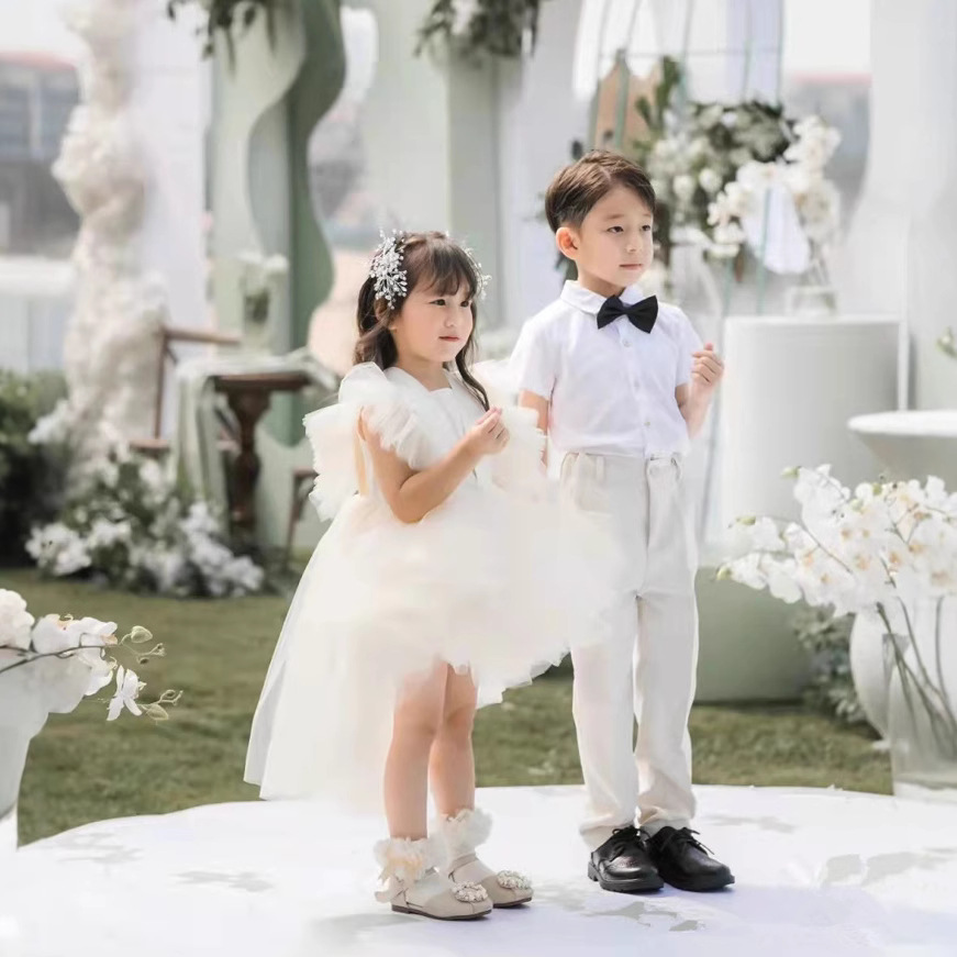 2025婴幼童女童蓬蓬纱拖尾公主礼服裙生日宴会主持人舞台演出服装