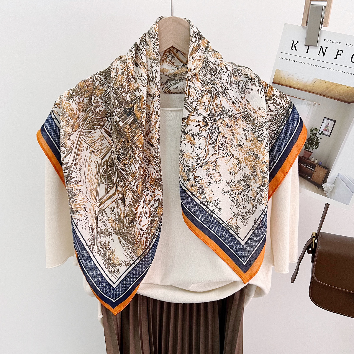 新款68cm棉麻手感小方巾韩版时尚百搭职业通勤领巾外出防晒头巾女