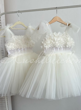 Princess Dress白色公主裙立体花朵2025新款儿童一周岁礼服女宝宝