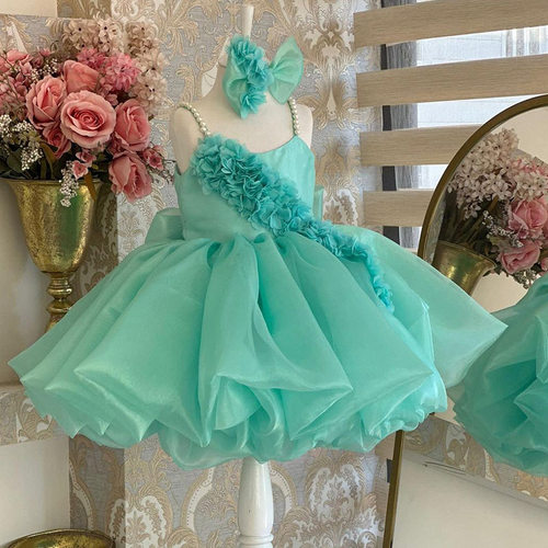 女童礼服2026新款珍珠吊带连衣裙公主甜美花朵蓬蓬裙Party Dress