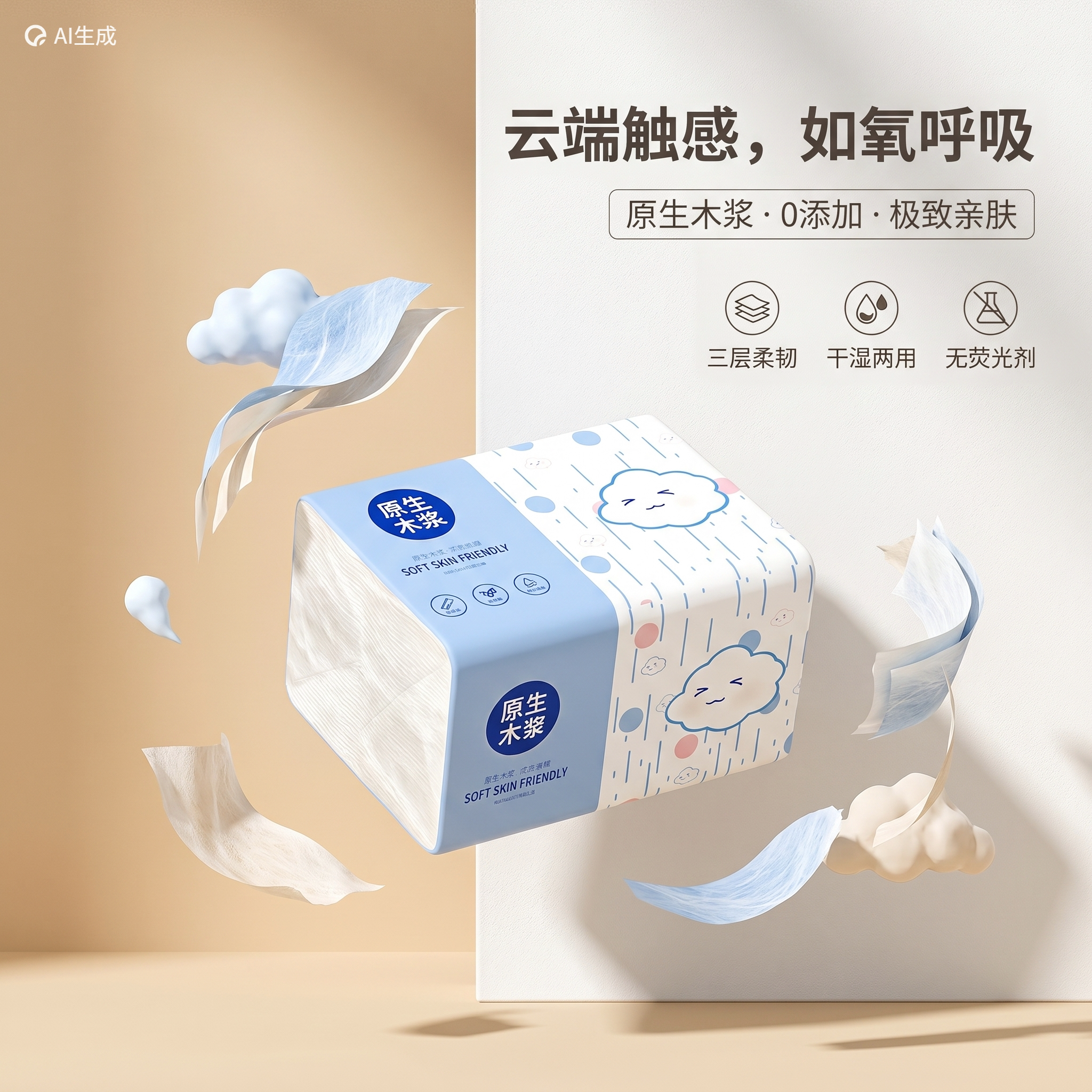 88vip2元好物蓝色云朵抽取式卫生纸家用实惠装整箱批卫生纸餐巾纸图片