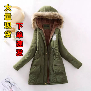 特价清仓2025冬装新款韩版连帽毛领棉衣女中长款棉服学生加厚外套