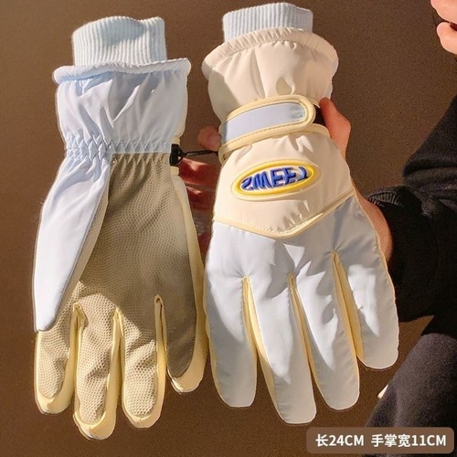 拼色字母手套女可爱全指触屏冬季滑雪骑行运动保暖加绒加厚防寒