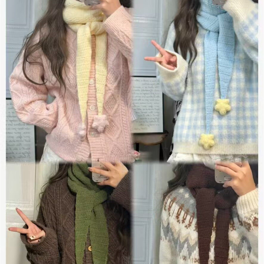 手工编织网红奶油可颂围巾材料钩针云朵绵绵奶呼呼牛角包围巾材料