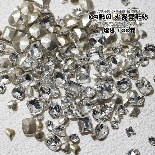 美甲透明尖底异形钻石混装100颗