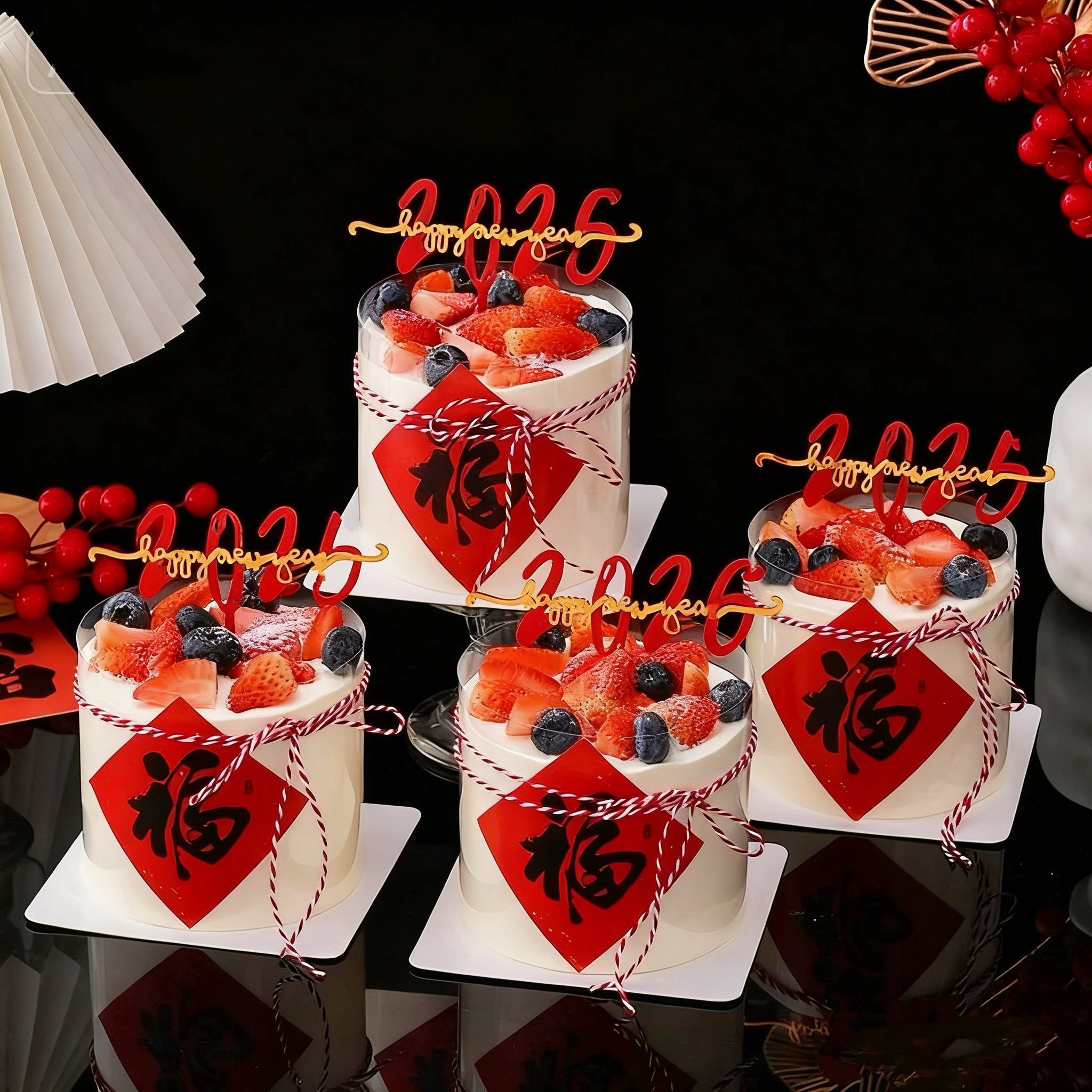 2026红色福字贴纸蛋糕装饰插件新年快乐亚克力插牌跨年甜品配件,节庆用品/礼品,节日装扮用品,淘宝优惠券,粉丝福利购,淘宝优惠卷