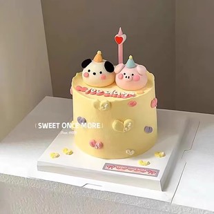 饰品儿童宝宝卡通可爱小猪小狗摆件生日甜品插件 网红奶酪蛋糕装