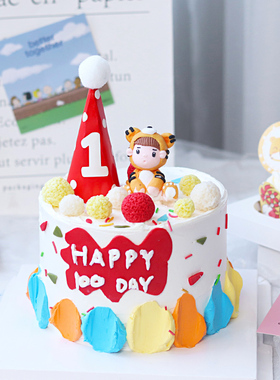 小老虎蛋糕装饰摆件虎宝宝周岁百天甜品台插件红色波点数字1帽子