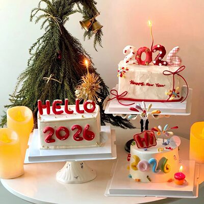 网红跨年新年数字气球硅胶模具蛋糕装饰2026蜡烛金色蜡烛蛋糕插件