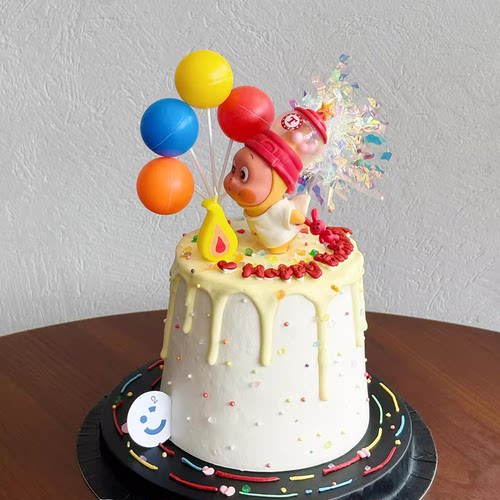 卡通吹泡泡星星人蛋糕装饰摆件火苗蜡烛儿童生日派对烘焙装扮插件