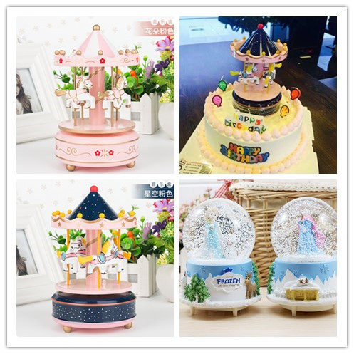 派对蛋糕装饰摆件带灯旋转木马音乐盒创意儿童生日蛋糕装饰摆件
