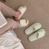 透气地板鞋 通用时尚 吸汗居家四季 男女士防滑简约条纹情侣棉麻拖鞋