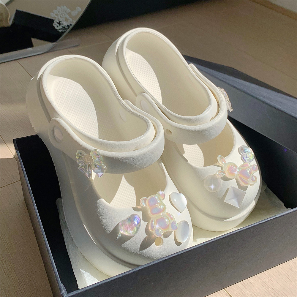 增高厚底新款踩屎感玛丽珍凉鞋创意水晶小熊户外防滑洞洞鞋女夏季,女鞋,洞洞鞋,淘宝优惠券,粉丝福利购,淘宝优惠卷