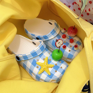 户外穿度假时尚沙滩洞洞鞋多巴胺红绿苹果女士个性夏季包头凉拖鞋