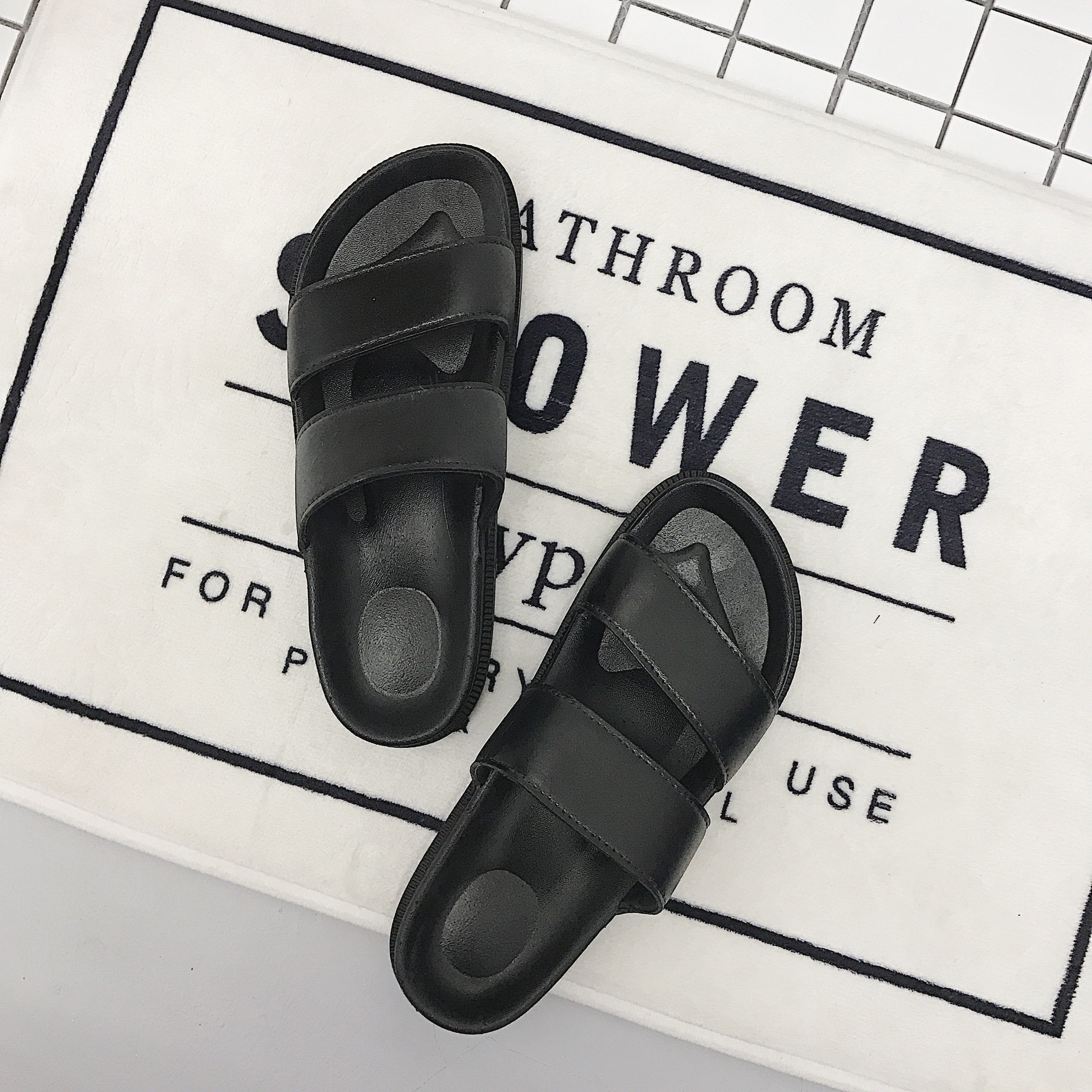 2018新款韩版时尚百搭罗马复古拖鞋女夏室外防滑平底一字拖凉鞋潮