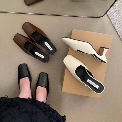 法式气质高跟方头半拖鞋女外穿2025年春夏新款包头鞋一脚蹬穆勒鞋