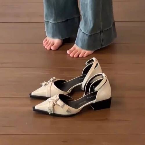 低跟高跟鞋尖头包头凉鞋女2025新款夏季玛丽珍单鞋法式粗跟小皮鞋